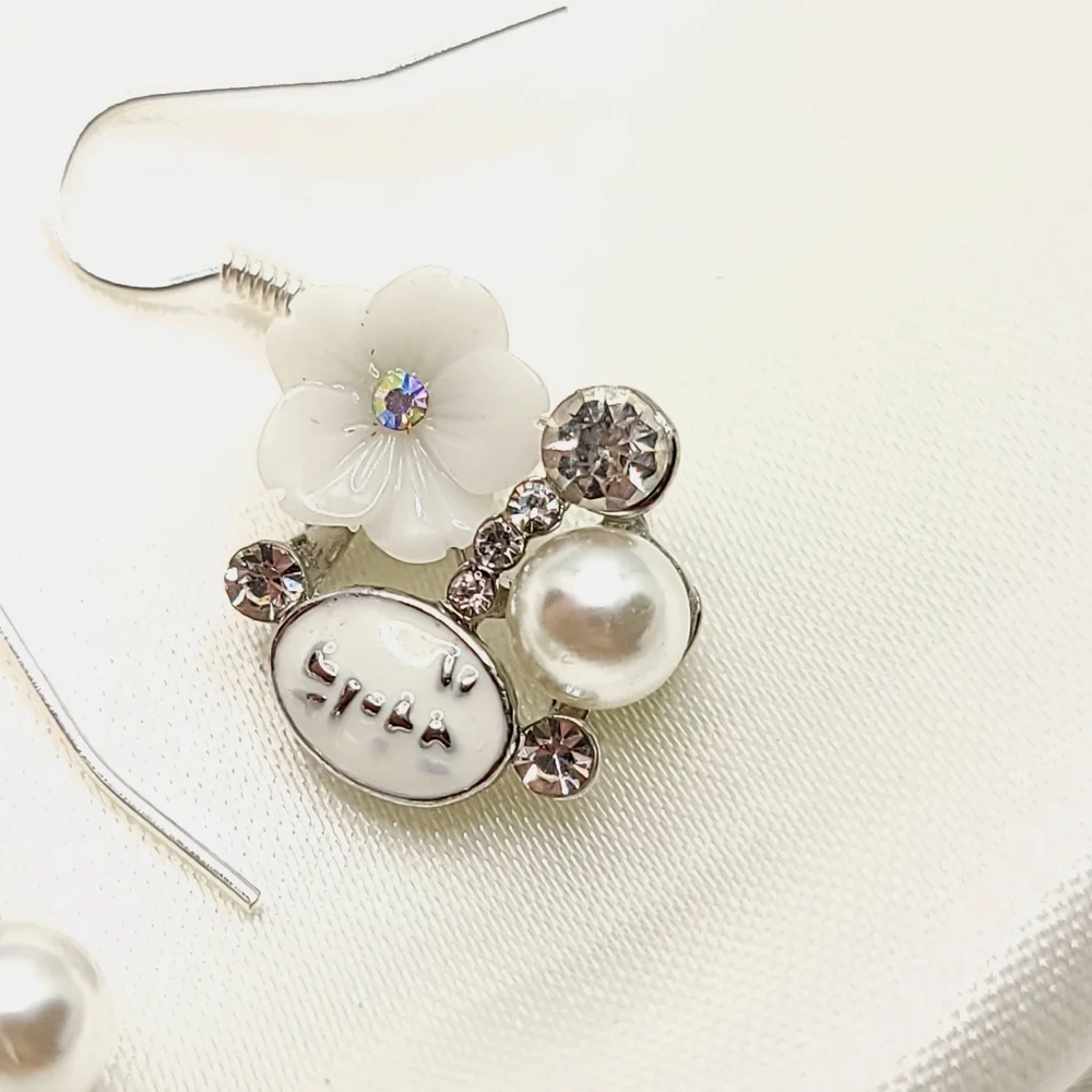 White Flower Pear Rhinestone Crystal Earrings